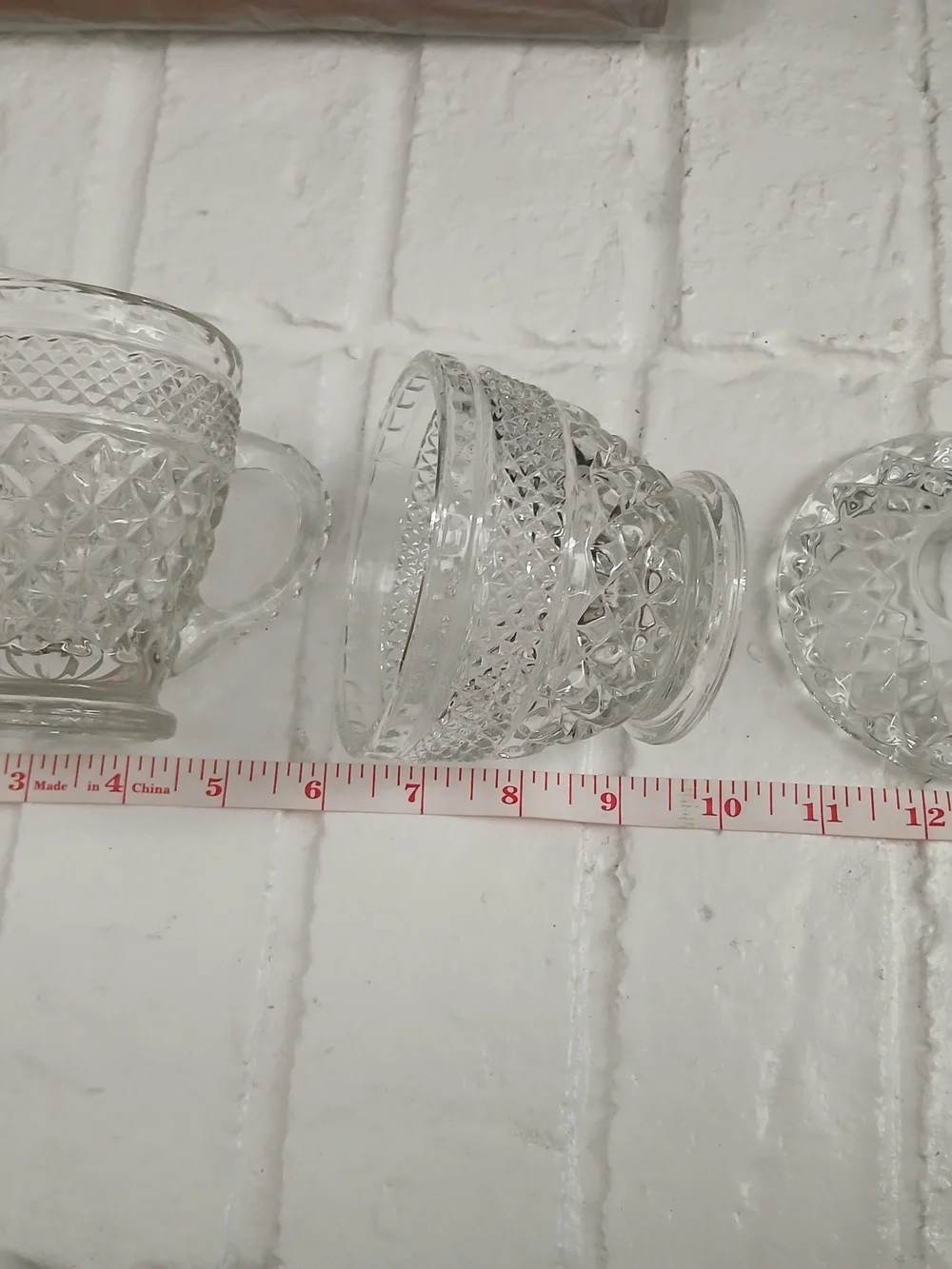 Vintage Diamond-Cut Clear Glass Creamer & Lidded‎ Sugar Bowl Set